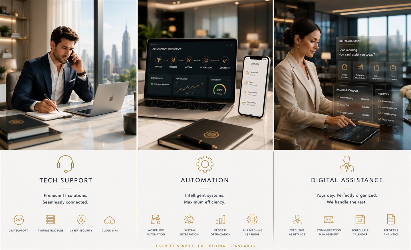 Digitaler Arbeitsplatz mit Assistenz, Automatisierung und Systemübersicht
